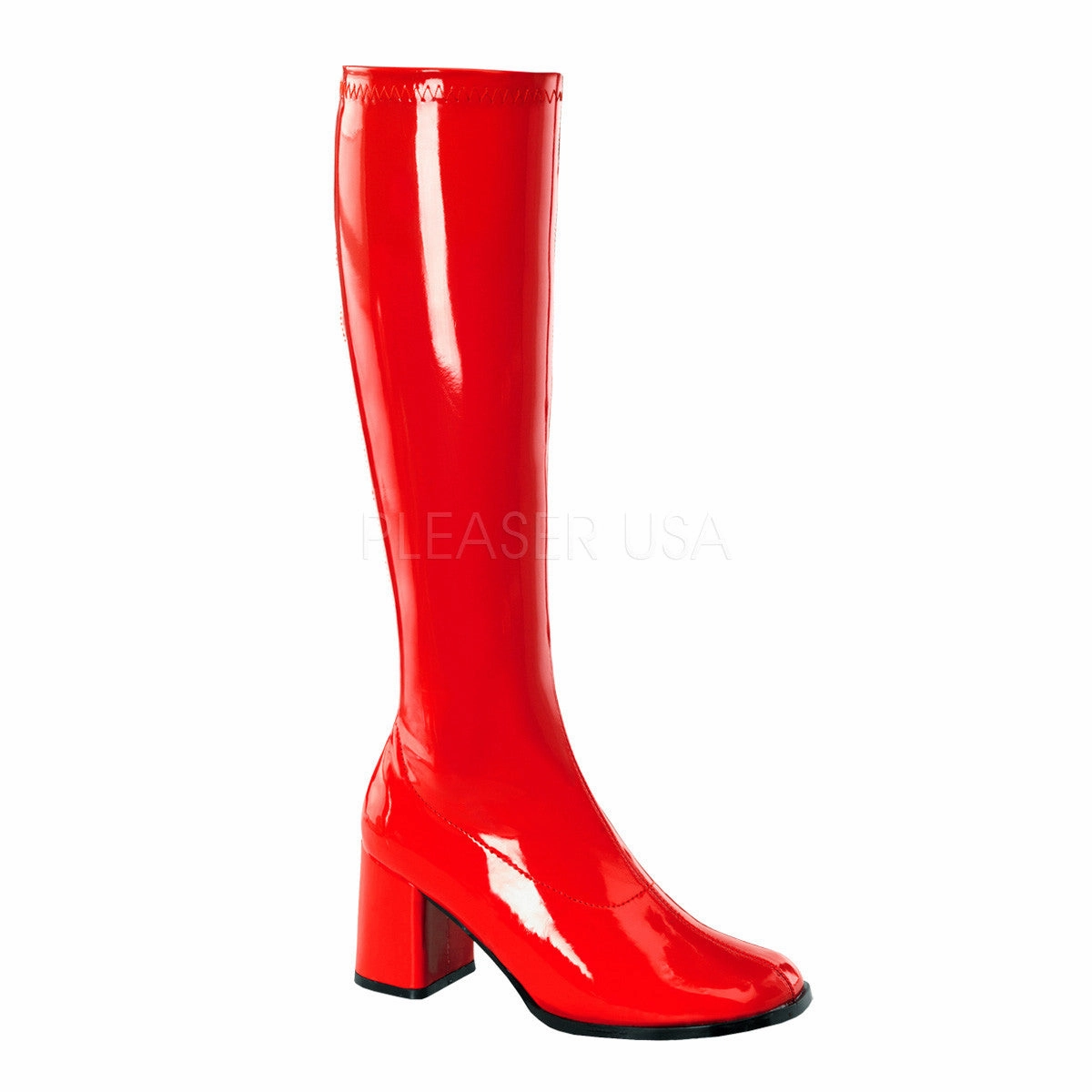 Knee High Boots Size 4.5 3 Inch Heel GOGO-300 Red Pat