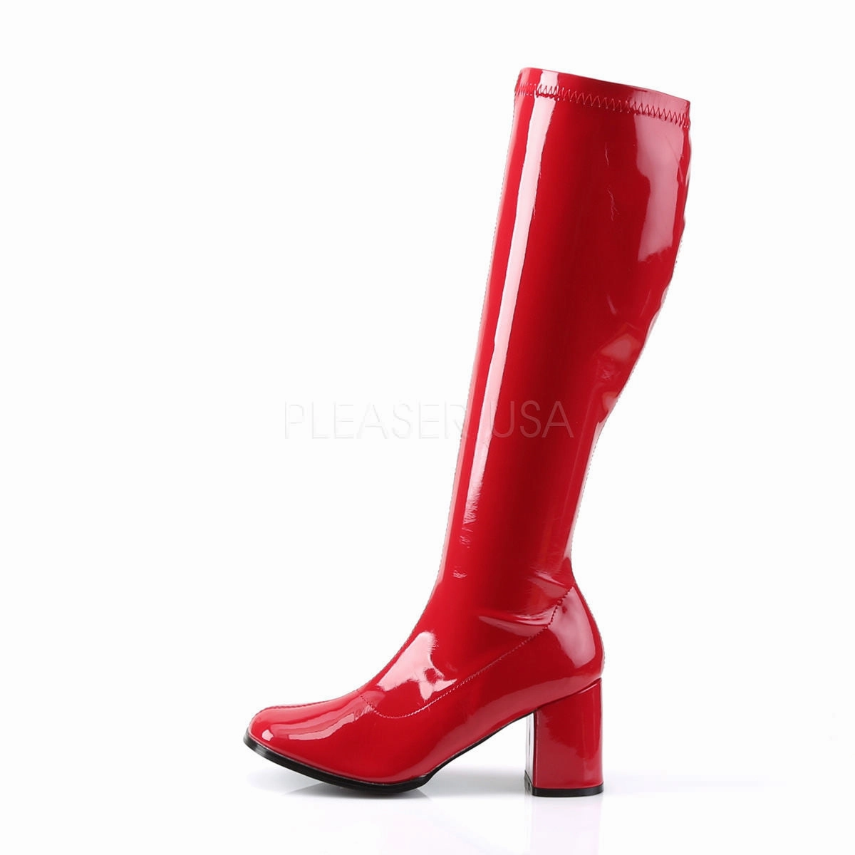 3 Inch Heel GOGO-300 Red Pat Camel High Knee Boots