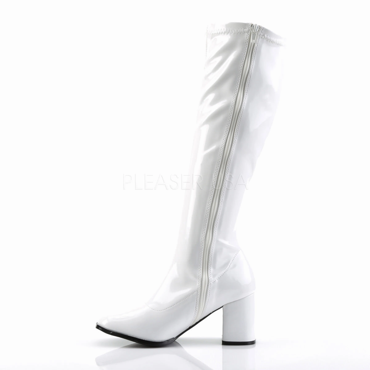 Gemstone Embellished Knee High Boot 3 Inch Heel GOGO-300 White Pat