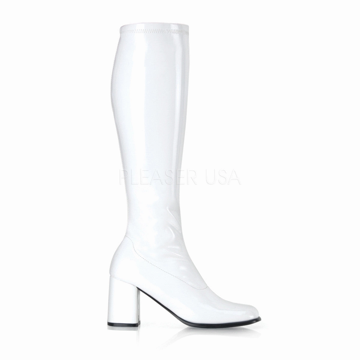 3 Inch Heel GOGO-300 White Pat Knee-high Cowboy Boots