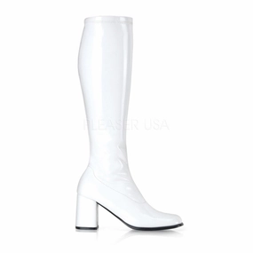 Avriah Extra Wide Calf Knee High Boot 3 Inch Heel GOGO-300 White Pat