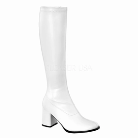 Knee High Leather Boots Kitten Heel 3 Inch Heel GOGO-300 White Pu