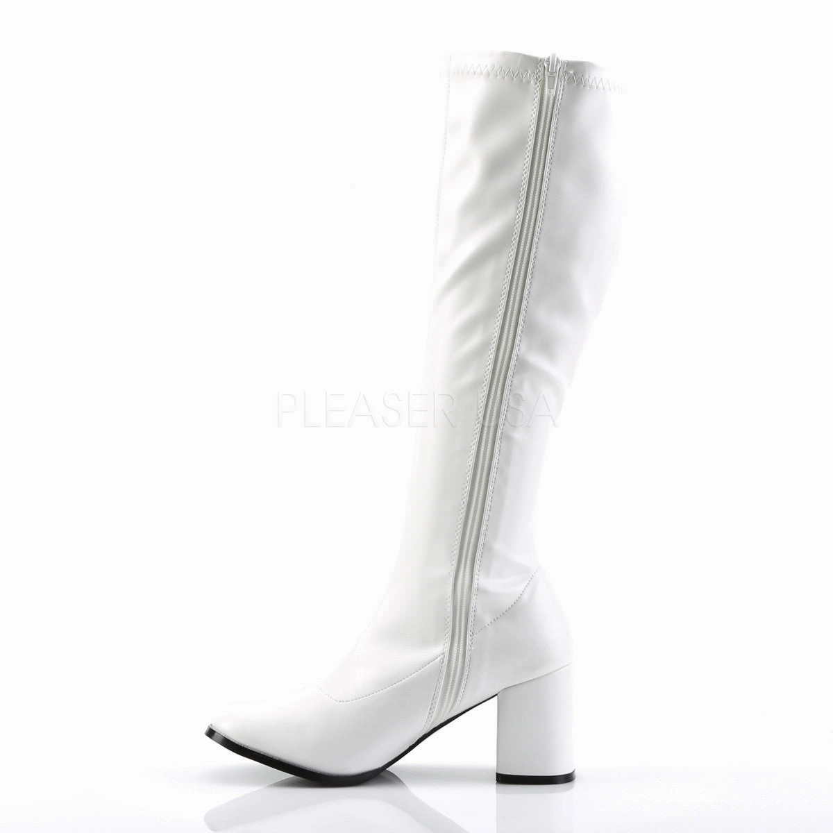 Pleaser Knee High Platform Boots 3 Inch Heel GOGO-300 White Pu