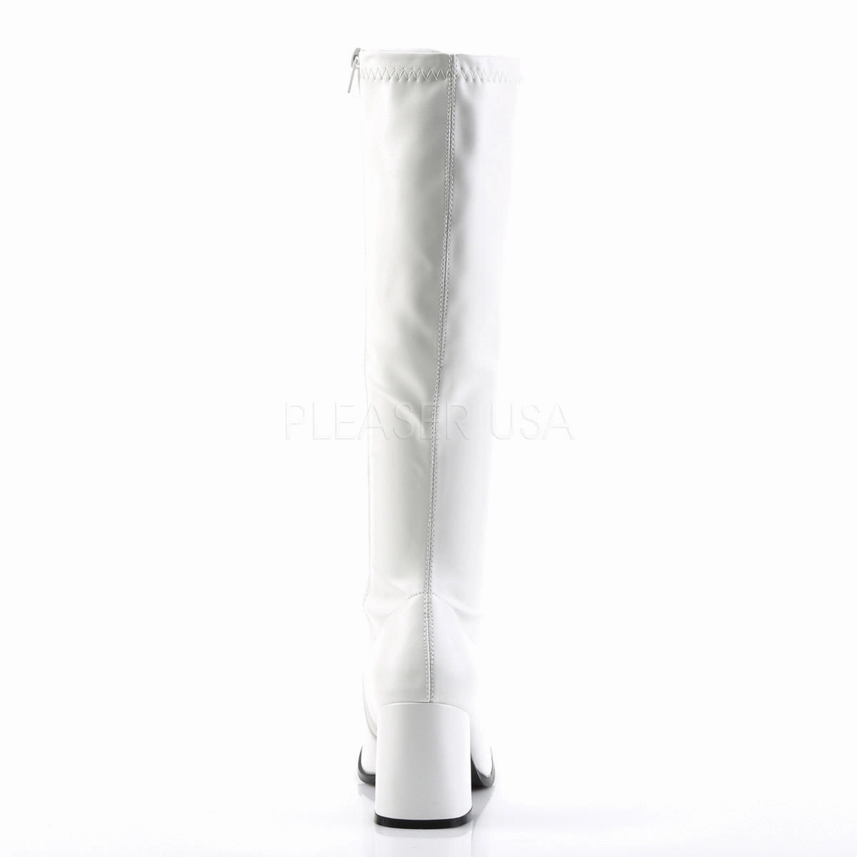 3 Inch Heel GOGO-300 White Pu Flared Knee High Boots