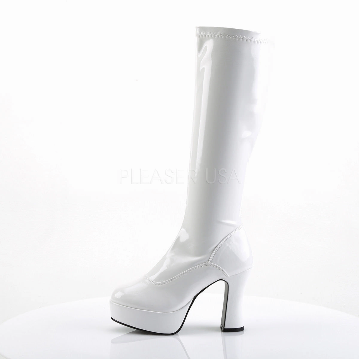 4 Inch Heel EXOTICA-2000 White Stretch Patent Suede High Heel Knee High Boots
