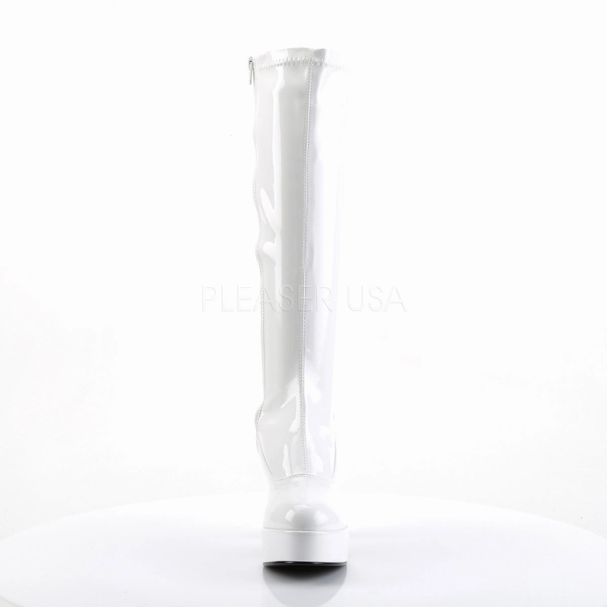 Knee High Tennis Shoe Boots 4 Inch Heel EXOTICA-2000 White Stretch Patent