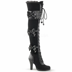 4" Thigh High Goth Lolita Boot (GLAM-300) Black Block Heeled Knee High Boots