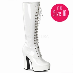 Knee High Boots For Short Fat Legs 5 Inch Heel ELECTRA-2020 White Pat