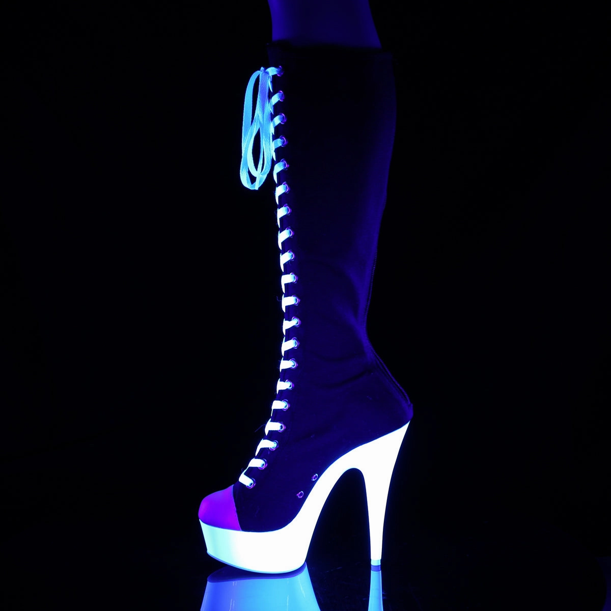 6 Inch Heel DELIGHT-2000SK-02 Black Canvas Neon White Best Knee High Boots For Slim Legs