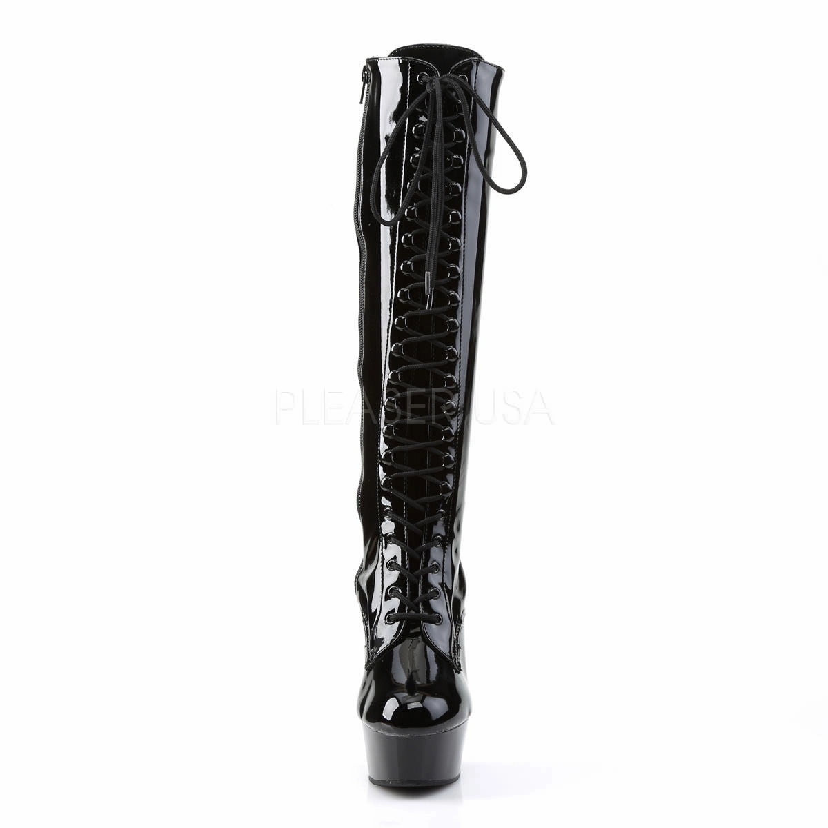 Faux Leather Flat Knee High Boots 6 Inch Heel DELIGHT-2023 Black Stretch Patent