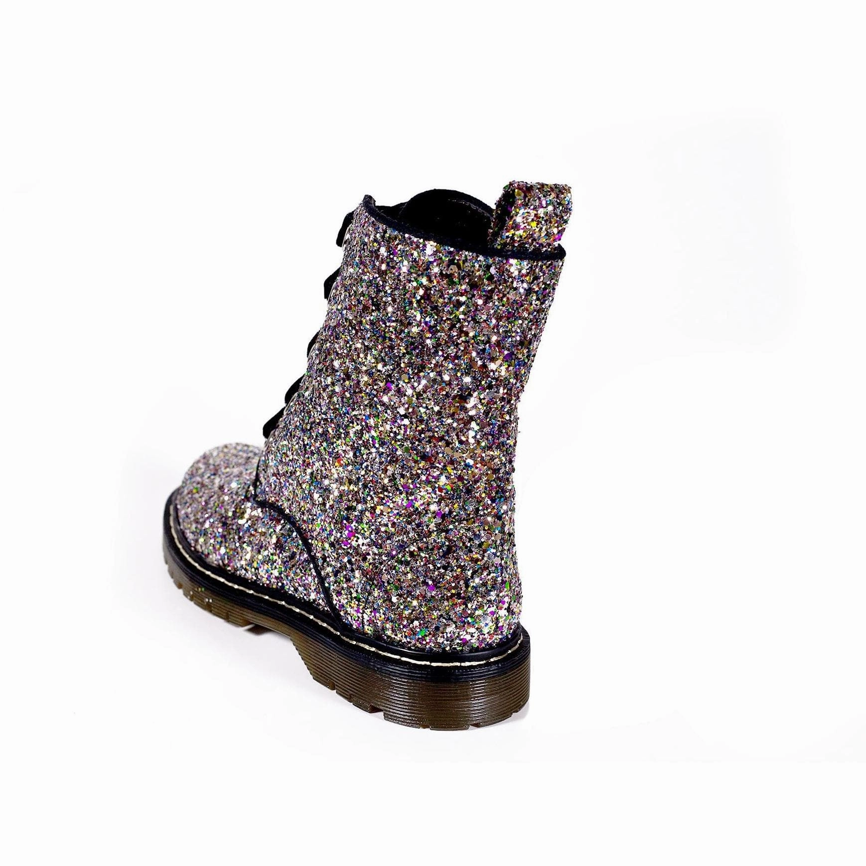 Combat Boots With Dresses 'Billie' vegan combat boots by Zette Shoes - Silver/Multicolour Glitter