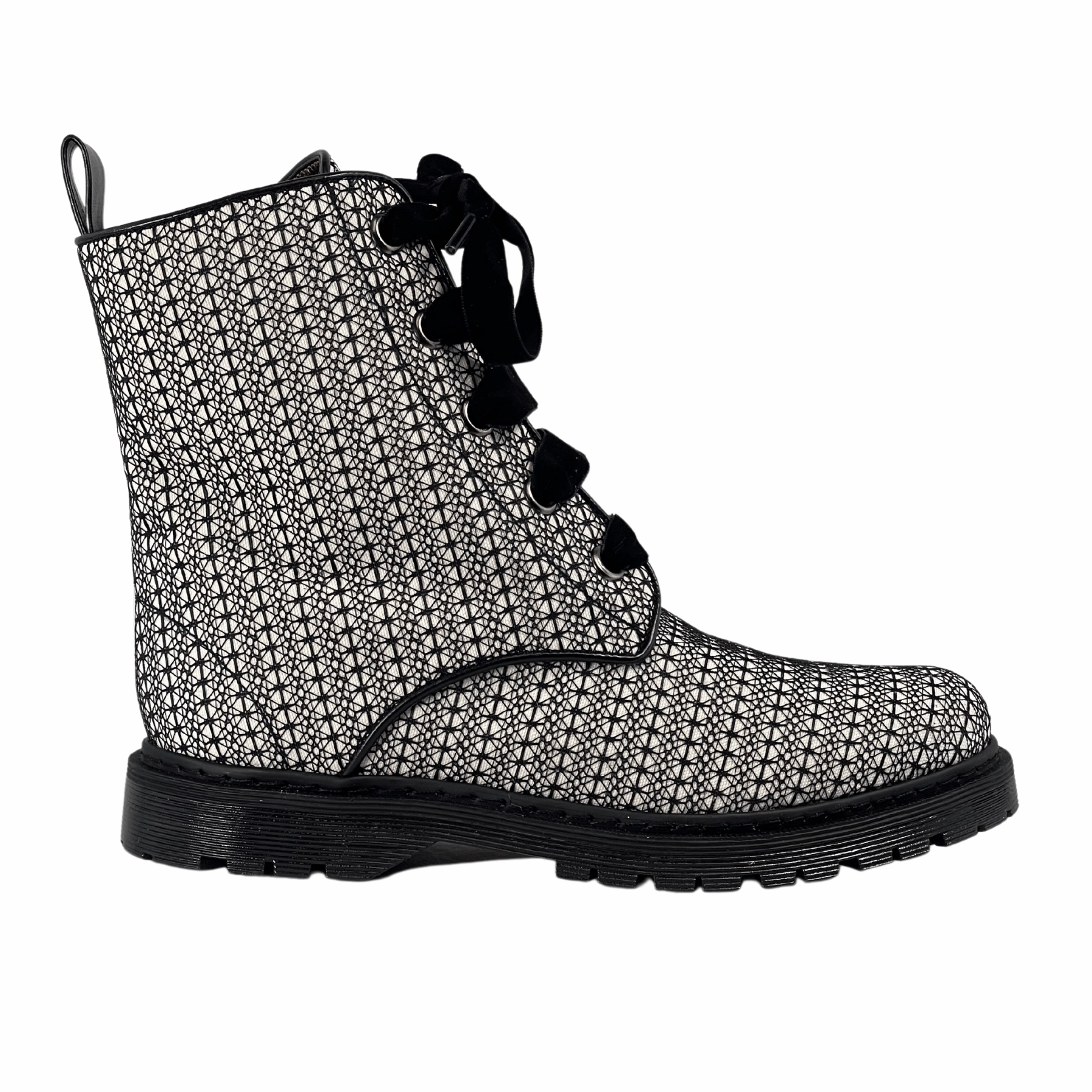 'Billie' vegan combat boots by Zette Shoes - white with black lace Combat Boots With Lace On The Side