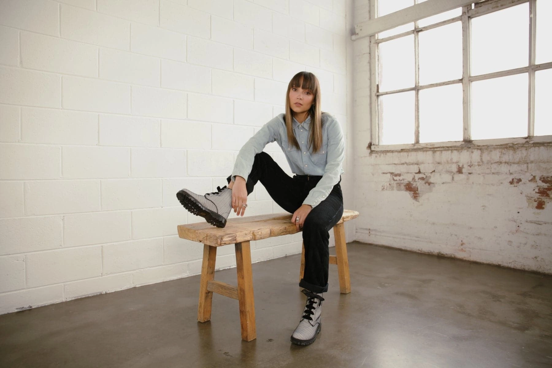 'Billie' vegan combat boots by Zette Shoes - white with black lace Luana Tall Combat Boot