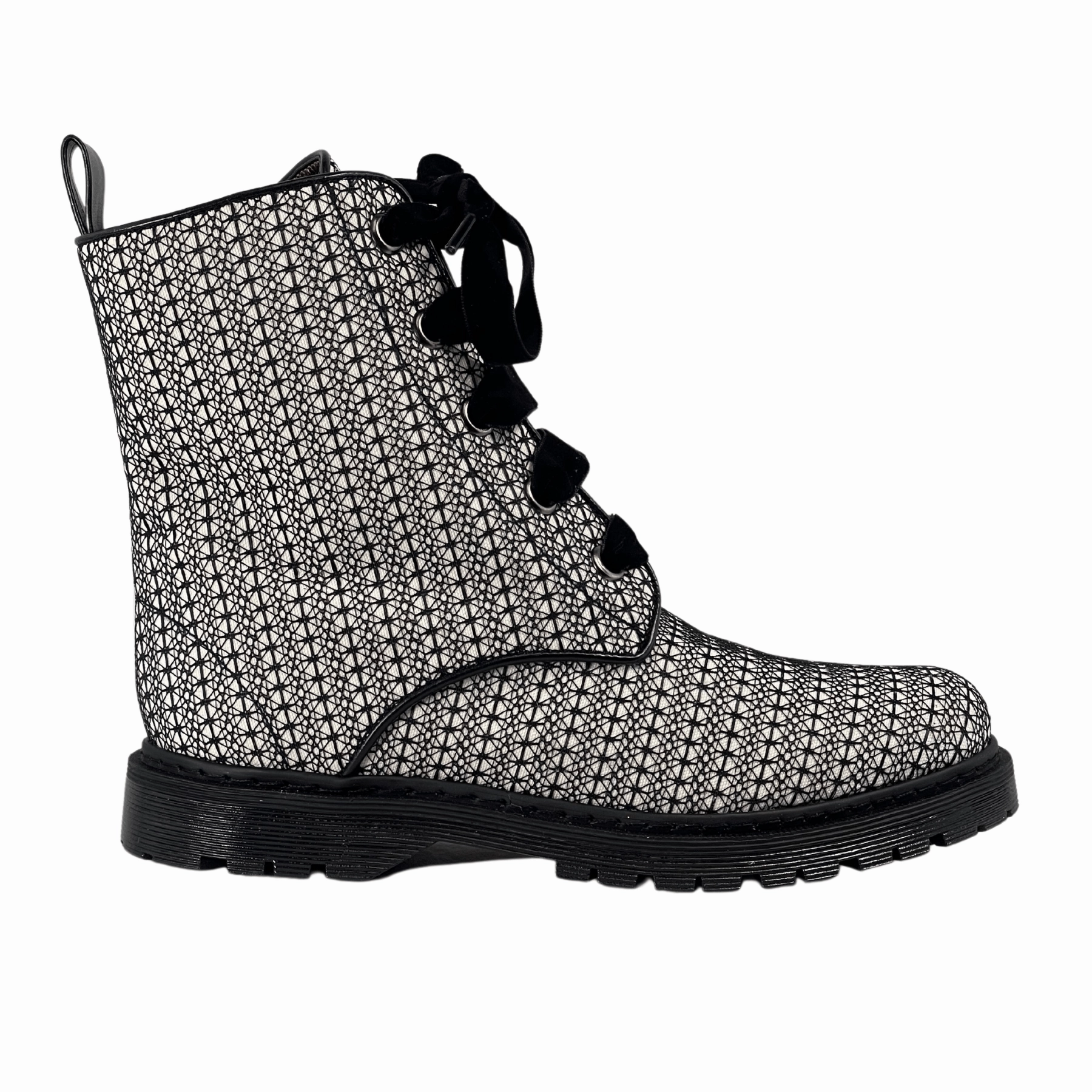 'Billie' vegan combat boots by Zette Shoes - white with black lace Austrian Kaz03 Combat Boots