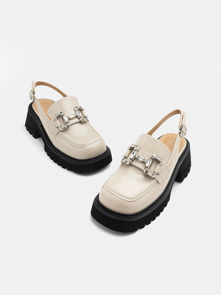 [SALE]Yasmin Diamante Embellished Buckle Slingback Loafers Steve Madden Crystal Loafers