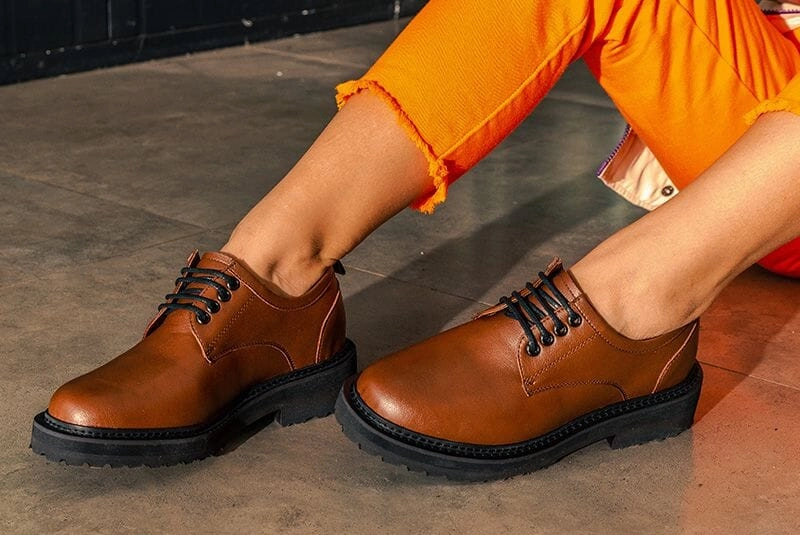 Oxford Outfitters 'Everyday Derby' unisex vegan shoe with chunky sole by Ahimsa - cognac