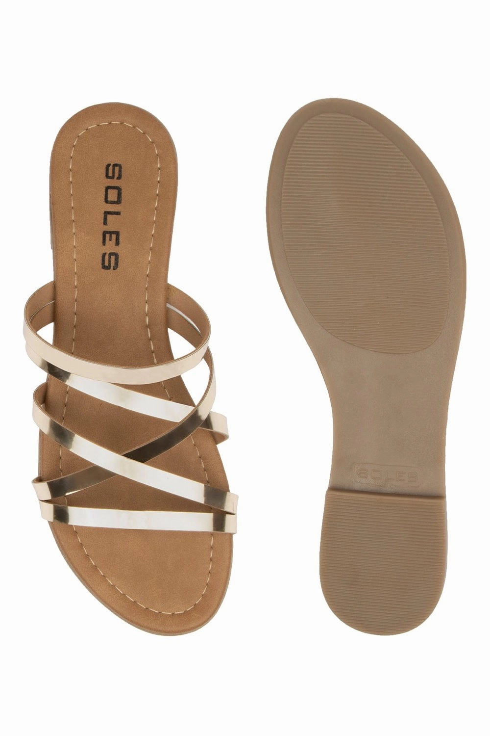 SOLES Glamorous Gold Flat Sandals Sandals Carnival