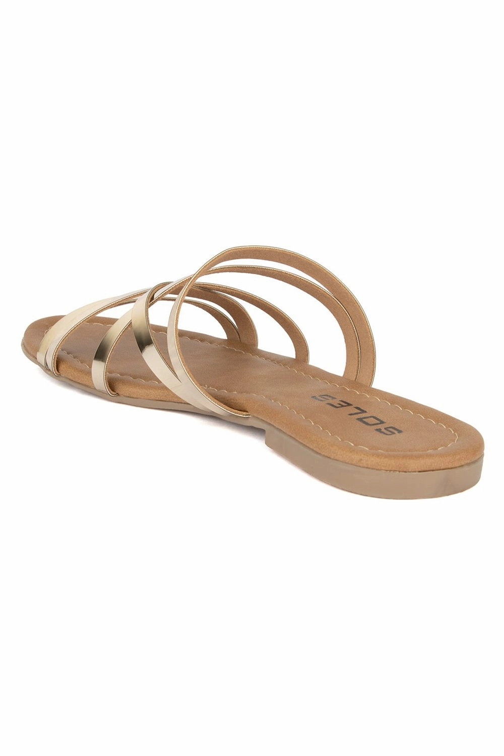 Comfortable Leather Sandals SOLES Glamorous Gold Flat Sandals