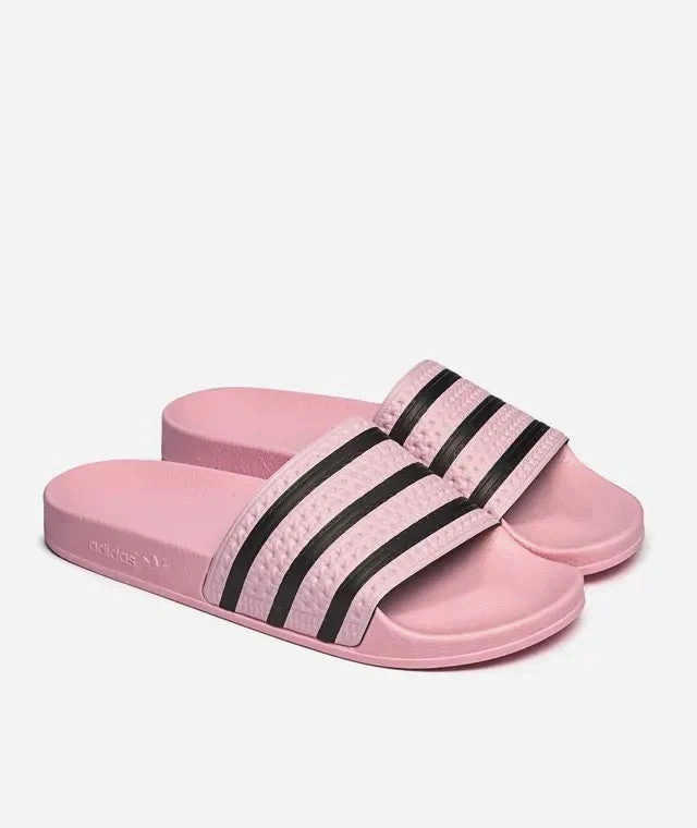 Adidas Adilette HP6511 Sandals Women's Pink Black Stripe Open Toe Slip On Slides Soft Slippers Home