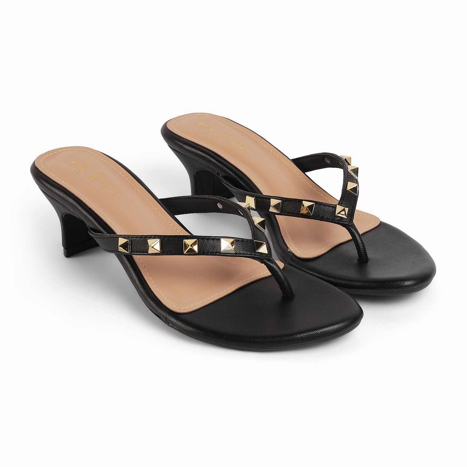 Tresmode Pugstud Black Women's Dress Heel Sandals Barbados Resort