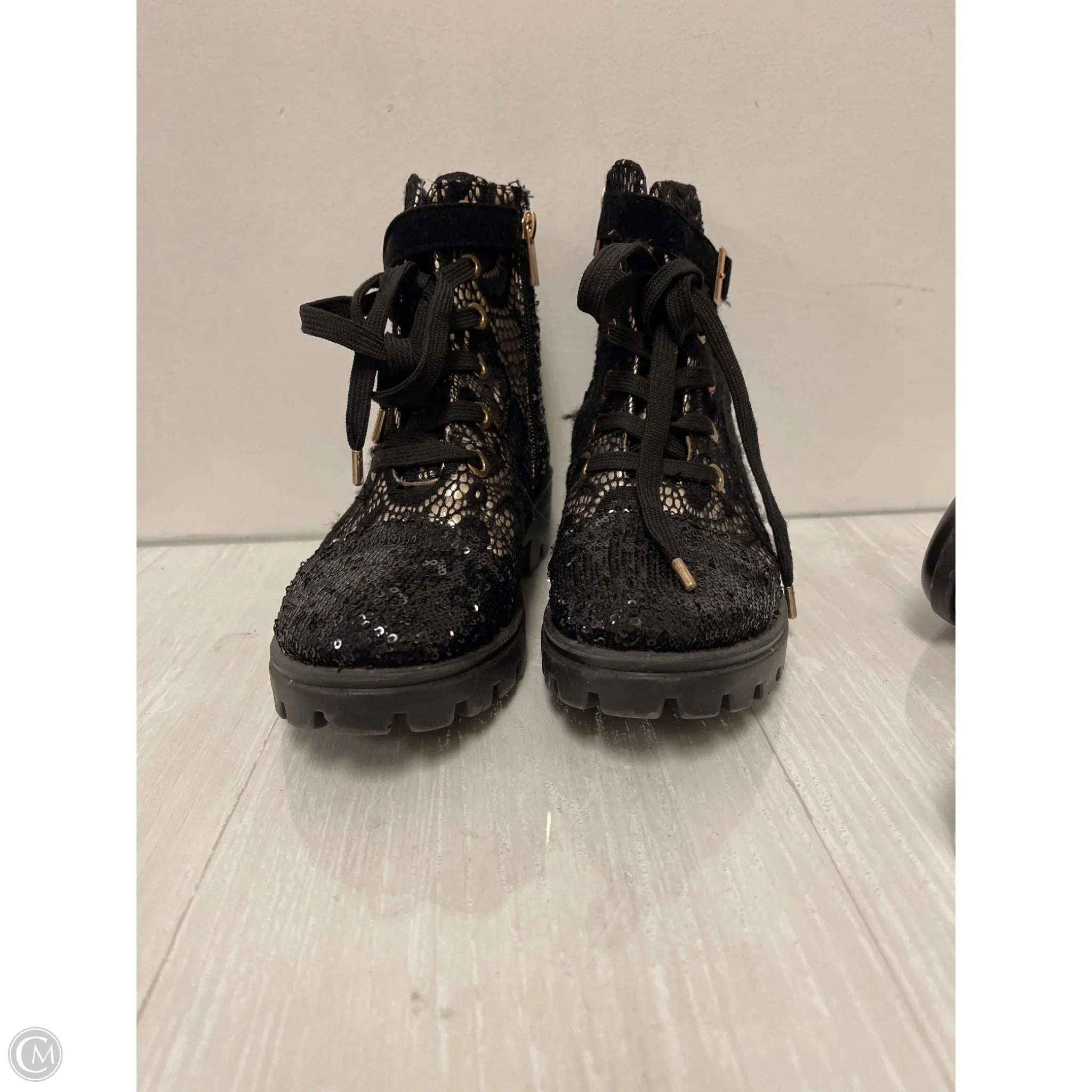 Wide Calf Over The Knee Combat Boots Boots Combat By Bamboo In Black & Gold, Size: 7.5