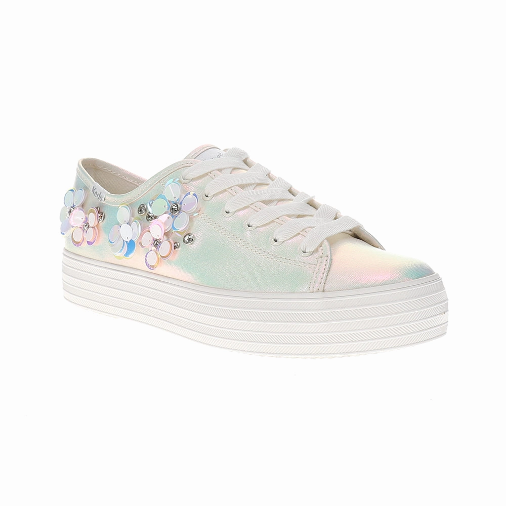 Triple Kick Canvas Floral Embellished Celebrations Lace Up Sneakers Wide Shoes For Tennis