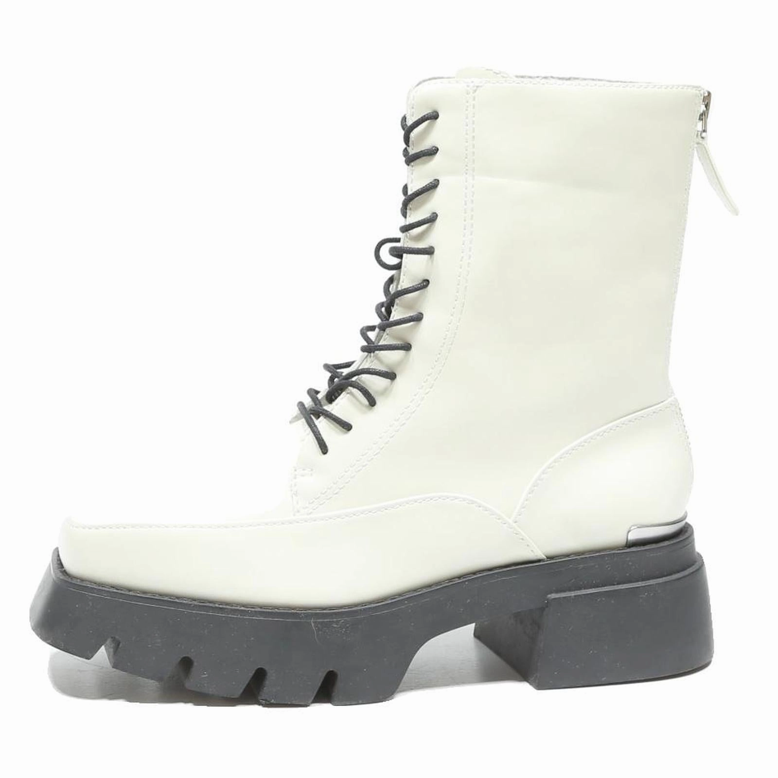 Chelsea Boots Formal Wear CHARLES & KEITH Women Lace-Up White Leather Ankle Boots UK 4 Chunky Sole