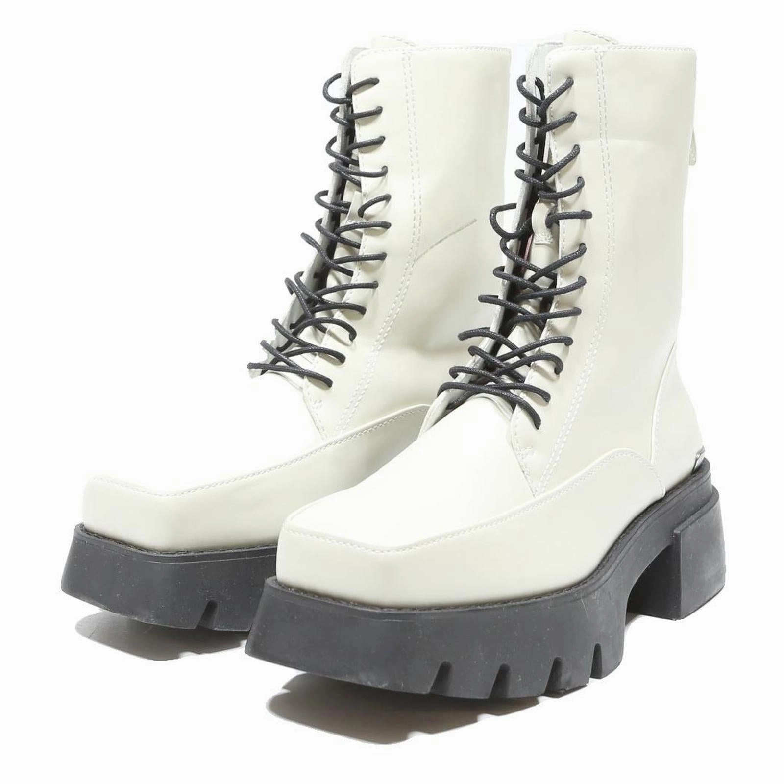 Tan Chunky Chelsea Boots CHARLES & KEITH Women Lace-Up White Leather Ankle Boots UK 4 Chunky Sole