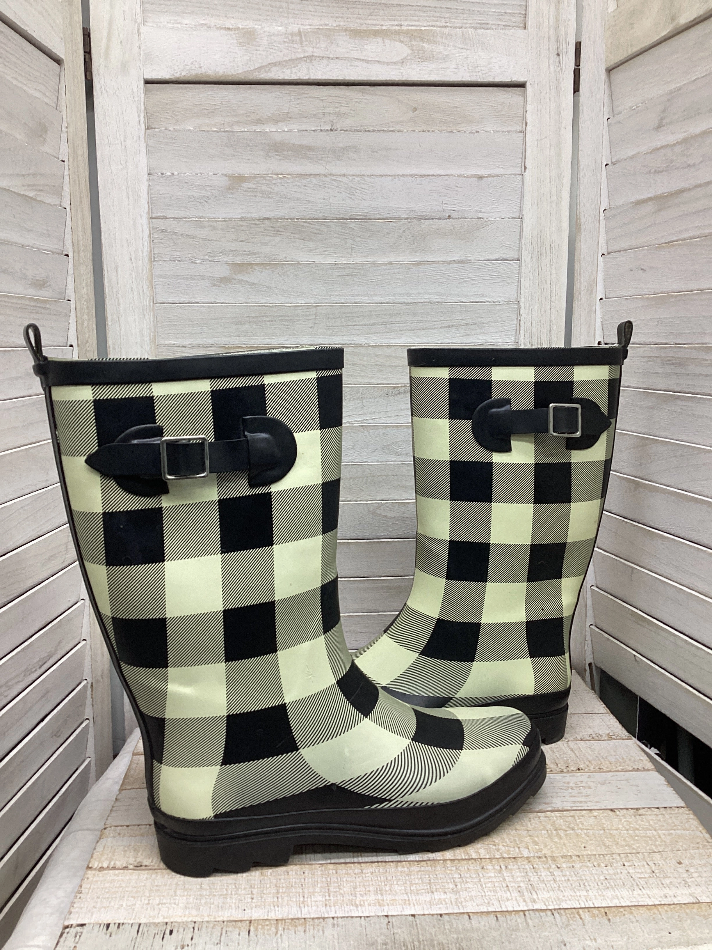 Boots Rain By Clothes Mentor In Plaid Pattern, Size: 10 Hunter Original Rain Boot