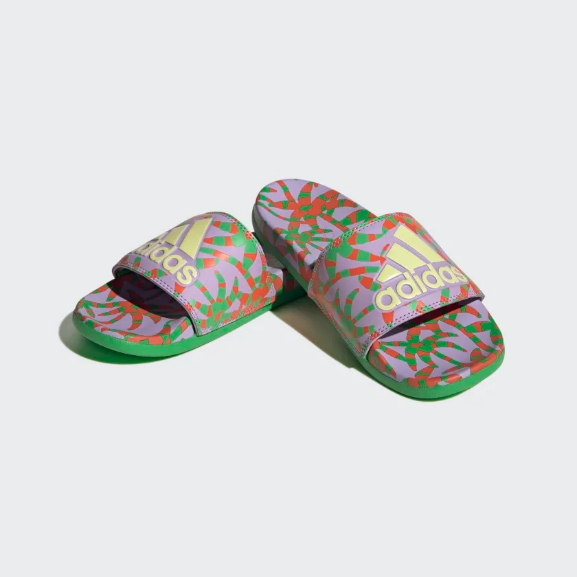 Adidas Women's Adilette Comfort Slides - Purple Glow / Pearl Citrine / Semi Flash Green University Of Michigan Slippers