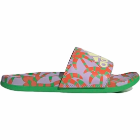 Adidas Women's Adilette Comfort Slides - Purple Glow / Pearl Citrine / Semi Flash Green Arch Slippers