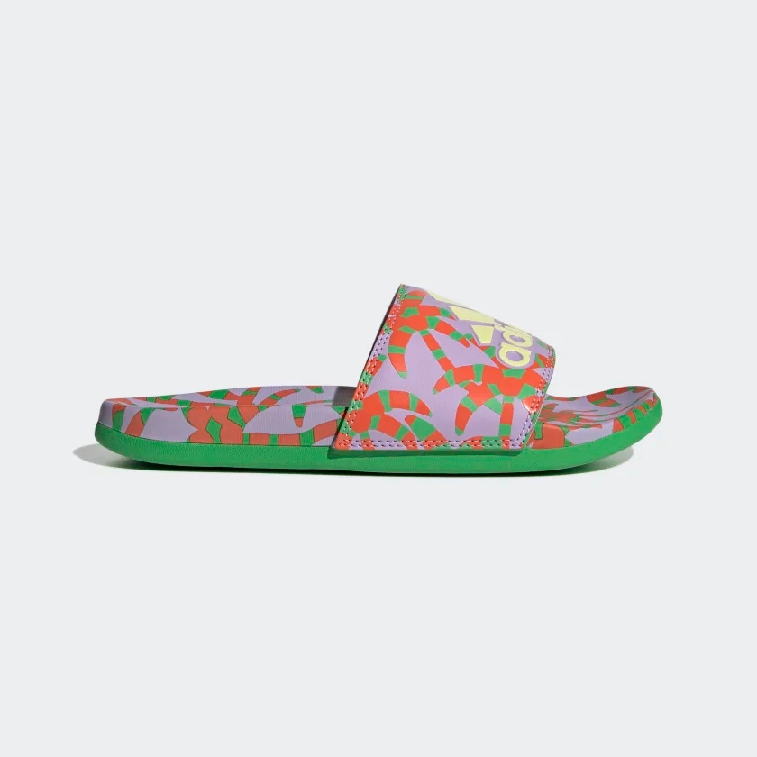 Adidas Women's Adilette Comfort Slides - Purple Glow / Pearl Citrine / Semi Flash Green Coffee Run Slippers