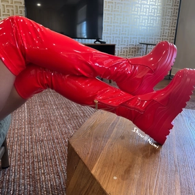 CITY-2 Red Patent Knee High Lace Up Riding Boots