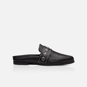 Tuesday Slide Black Western Silver Daisy Slippers