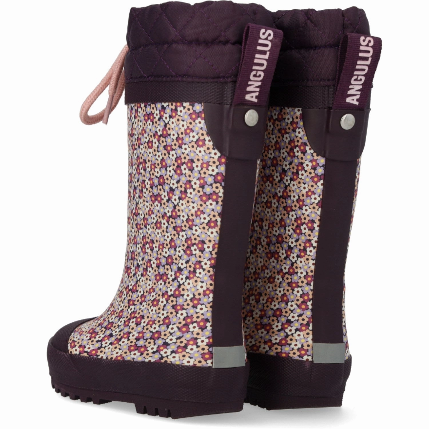 Winter Rain Boots Angulus Flowers/Aubergine Rubber Boot Med Woolfor