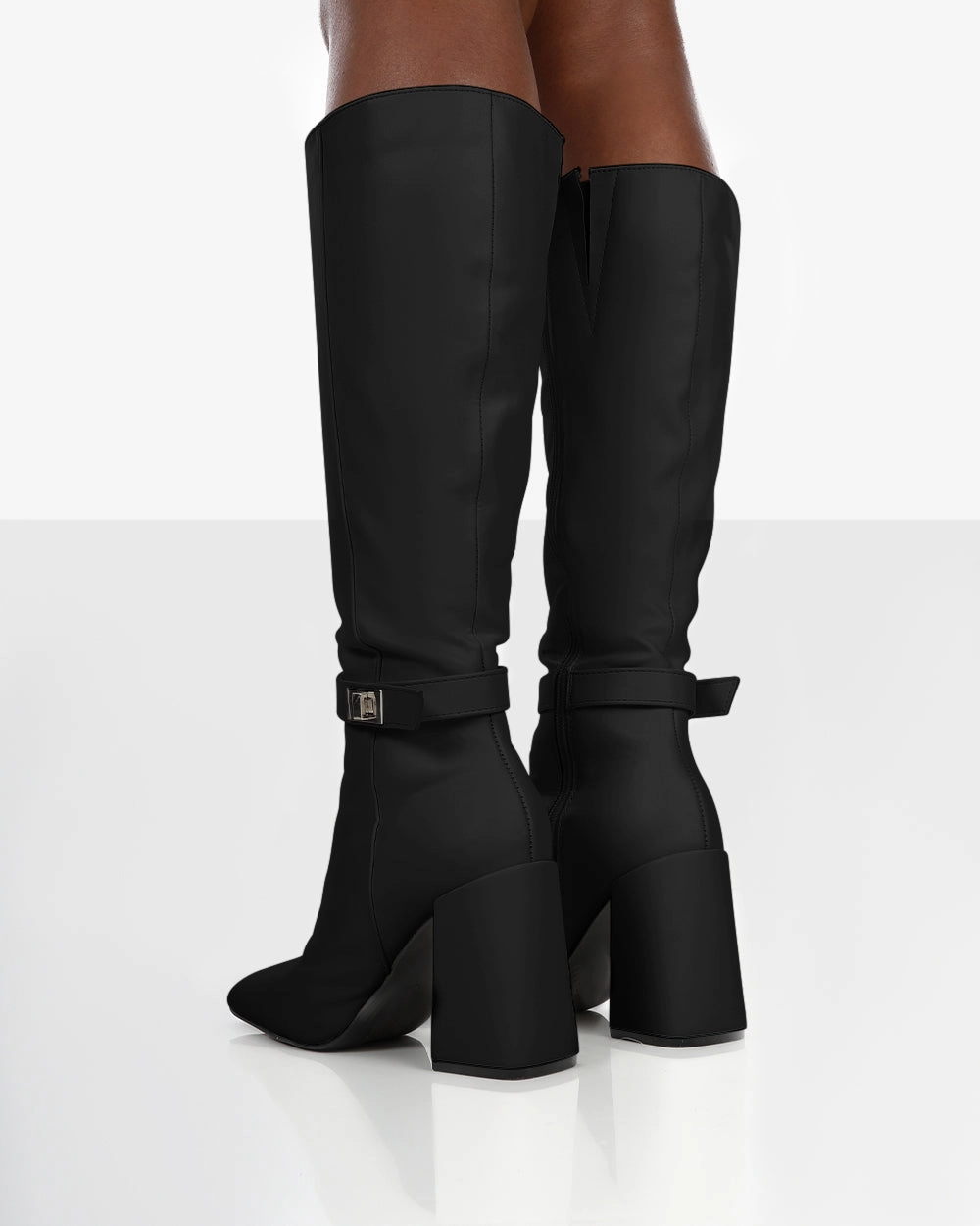 Iron Boots Apologetic Black Pu Knee High Block Heel Boots