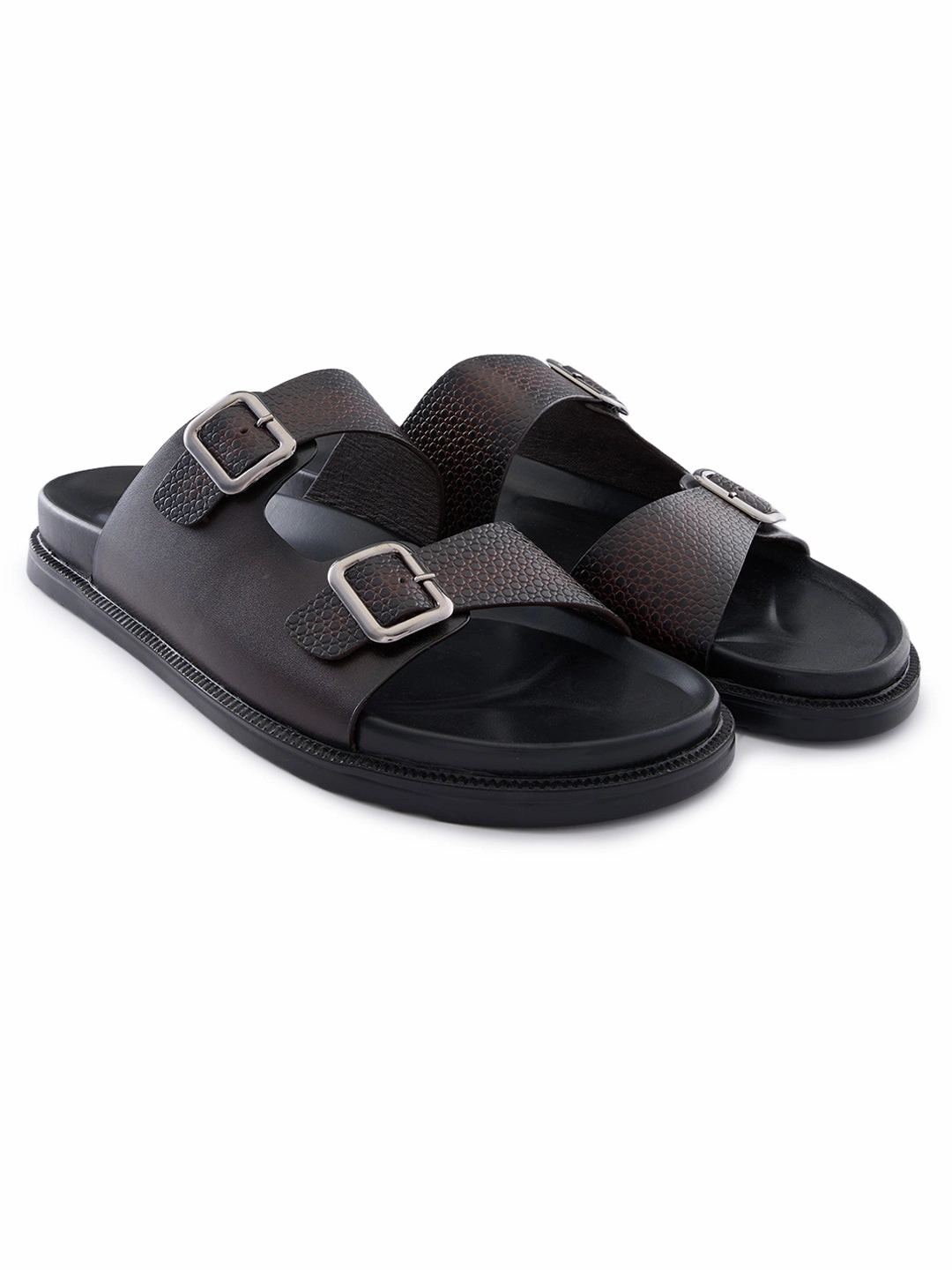 Regal Brown Men Smart Casual Textured Leather Sandals Sandals With Small Wedge