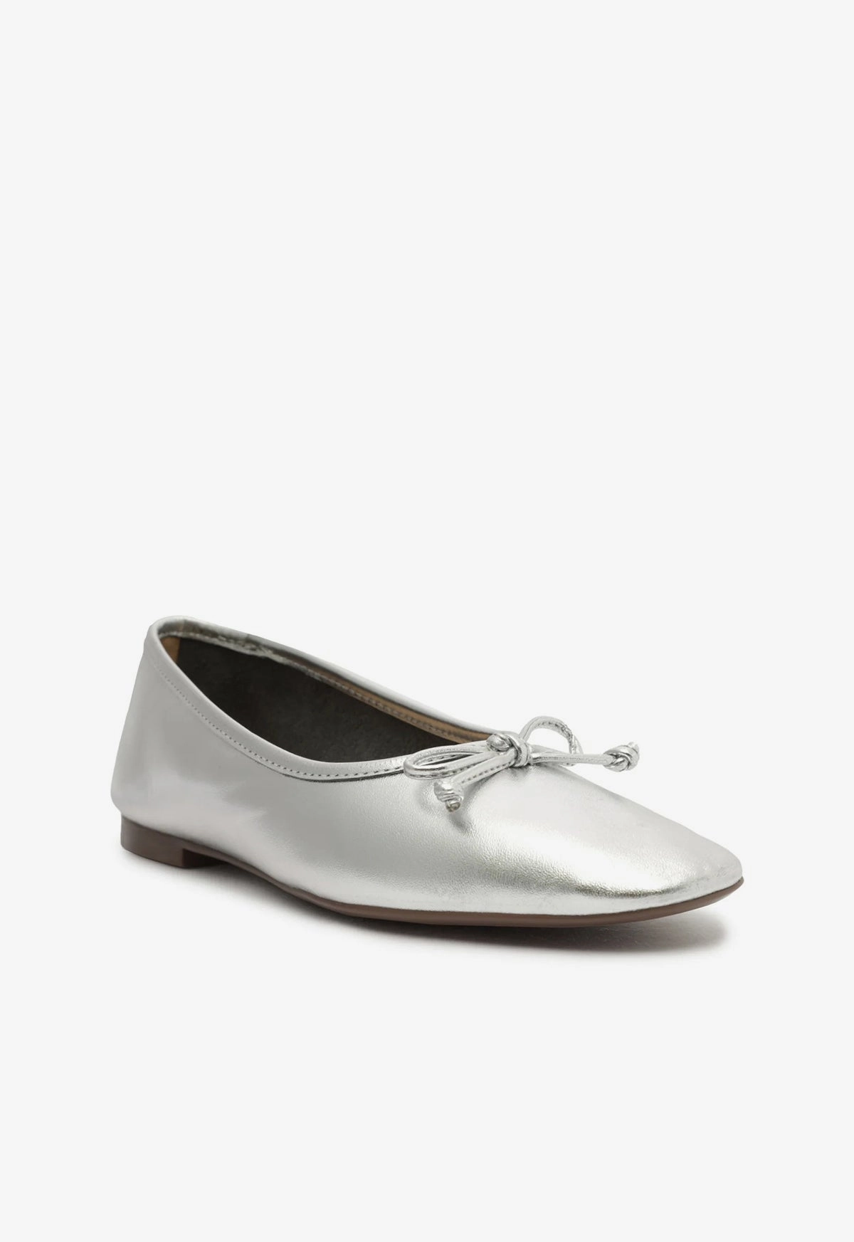 Arissa Silver Leather Ballet Flat Dress With Flat Shoes