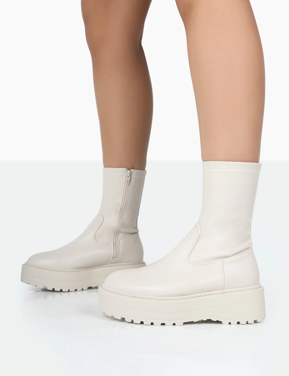 Boots Blackjacks Auden Wide Fit White Chunky Sole Ankle Boots
