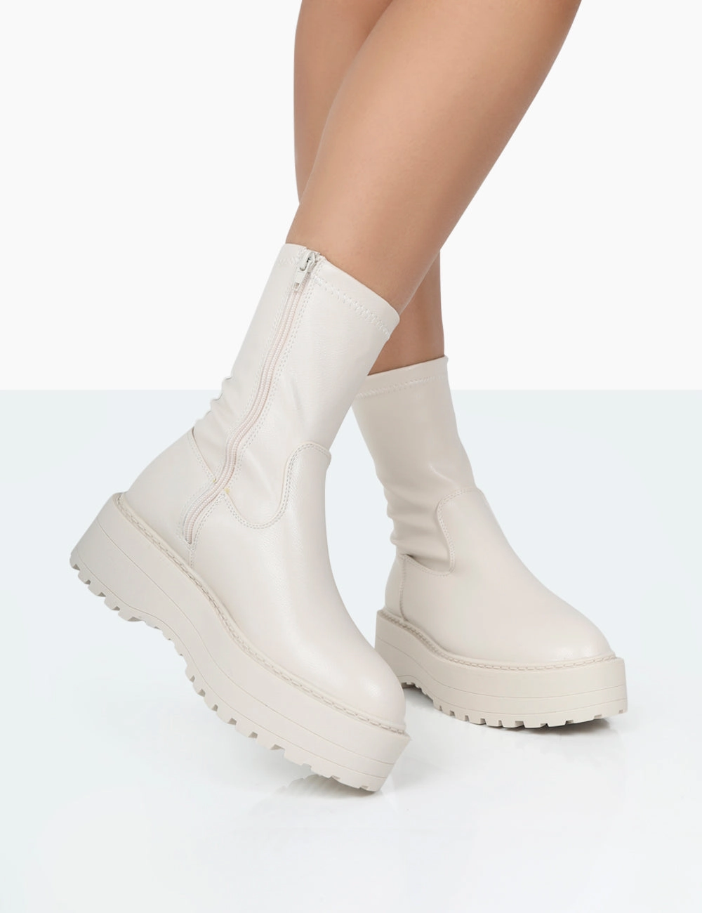 Warmest Boots For Winter Auden Wide Fit White Chunky Sole Ankle Boots