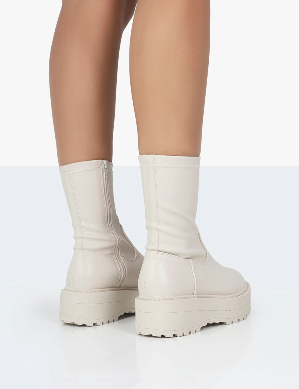 Auden Wide Fit White Chunky Sole Ankle Boots Square Toed Cowboy Boots