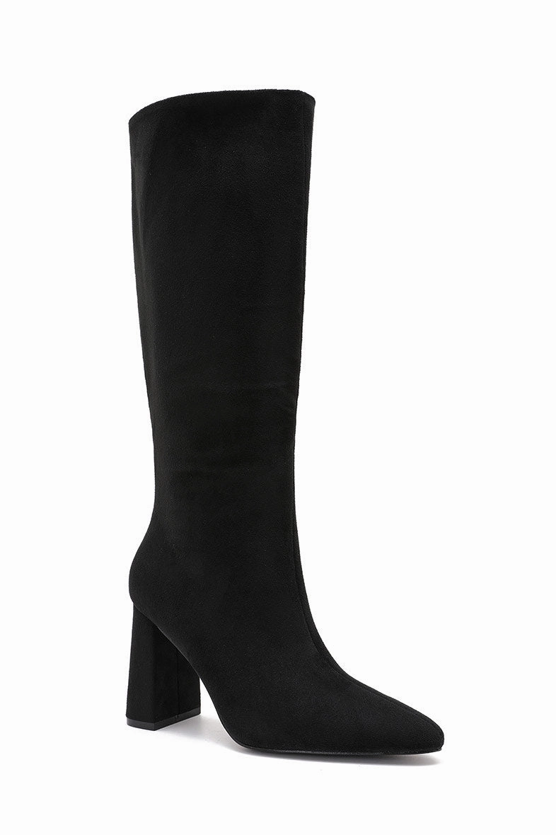 Aurora Black Suedette Knee High Boots Knee High Wellington Boots