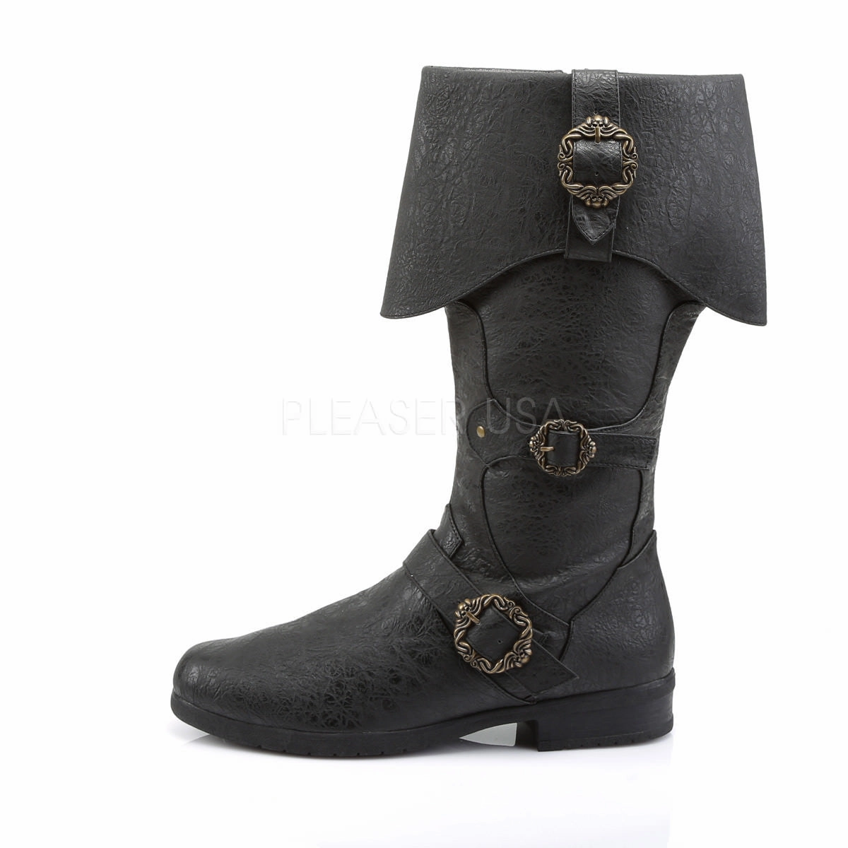CARRIBEAN-299 Men's Black Renaissance Boots Knee High Flat Boots