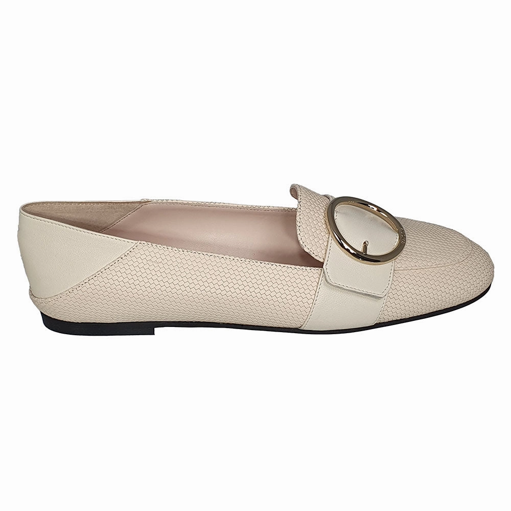 Bally Clariska 6301227 Women's Bone Embossed Leather Flats Flat Washable Shoes
