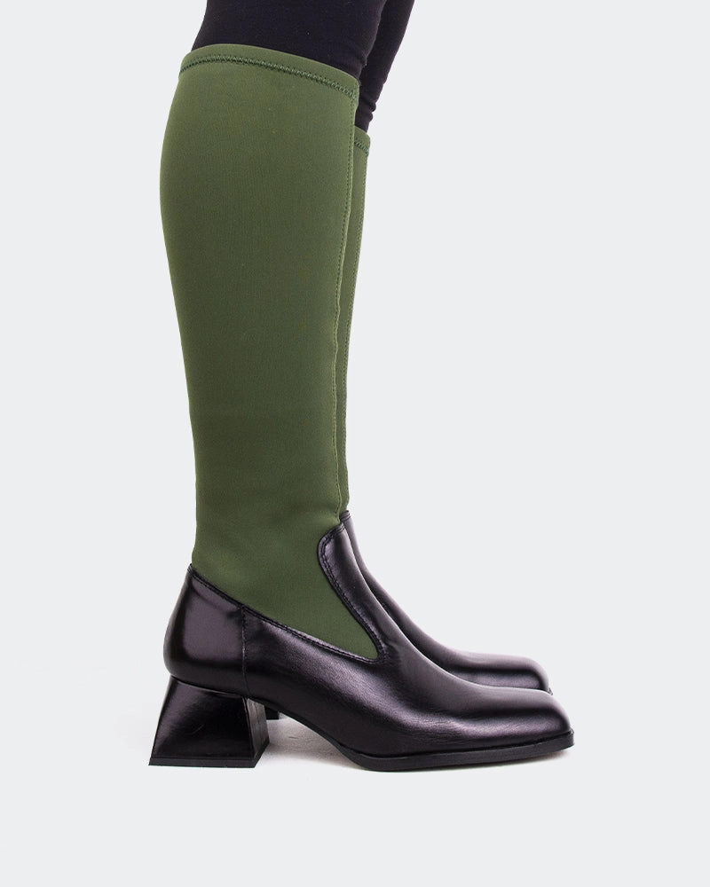 Bayeux Khaki Knit Stretch Wide Fit Platform Chelsea Boots