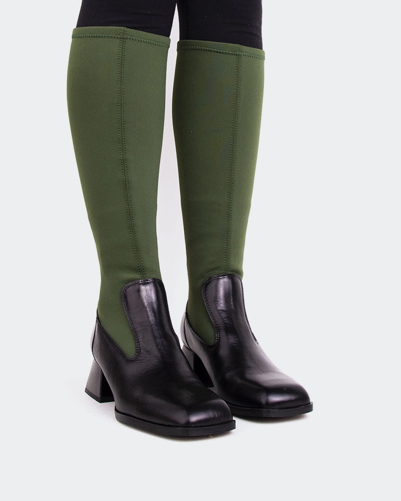 Bayeux Khaki Knit Stretch Chelsea Boots With Slacks