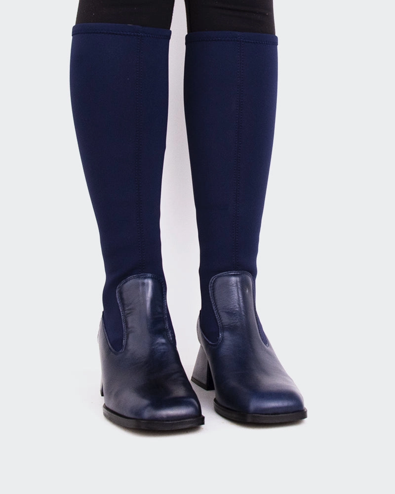 Bayeux Navy Knit Stretch Lugged Chelsea Boots