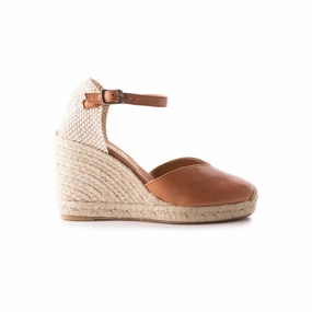 Beatrice Camel Leather Slipper Espadrille