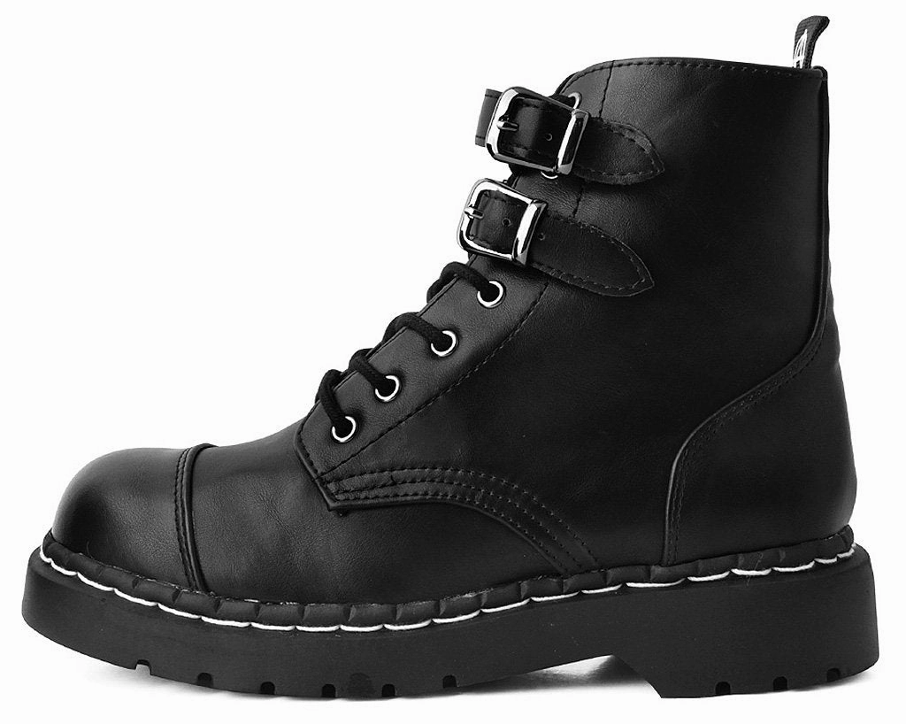 Black 2-Buckle Anarchic Boot High Lace Up Combat Boots