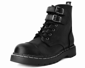 Black 2-Buckle Anarchic Boot Zippered Platform Leather Combat Boots